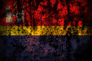 Russia, Russian, Kaliningrad Oblast flag on grunge metal background texture with scratches and cracks