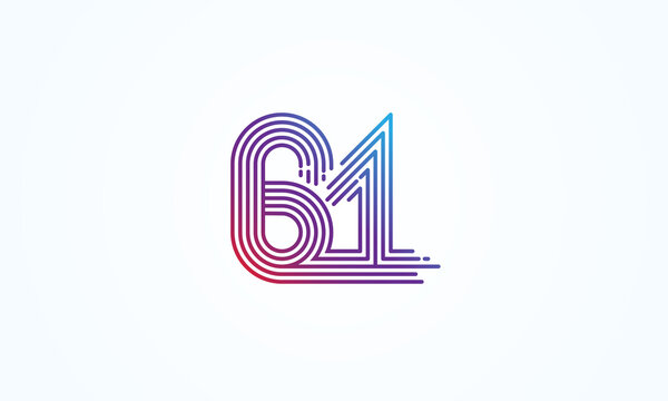 Abstract 61 Number Logo, number 61 monogram line style, usable for anniversary, business and tech logos, flat design logo template, vector illustration