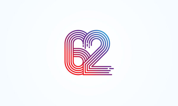 Abstract 62 Number Logo, number 62 monogram line style, usable for anniversary, business and tech logos, flat design logo template, vector illustration