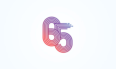 Abstract 65 Number Logo, number 65 monogram line style, usable for anniversary, business and tech logos, flat design logo template, vector illustration