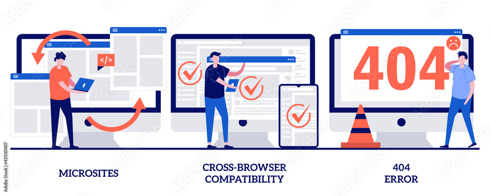 Poster microsite interface, cross-browser compatibility, 404 error concept with tiny people. web developmen