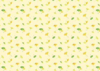 おどるイチョウの葉。水彩イラスト 背景素材 A4、A3比率（黄色背景）