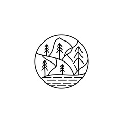 Cliff and trees logo vector illustration.