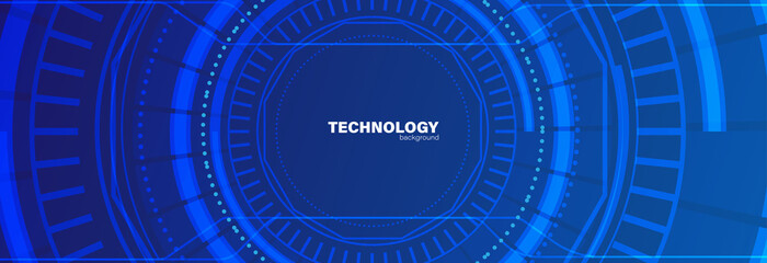 Abstract circuit in circle with light on dark blue background, Technology background concept with copy space, vector illustration.