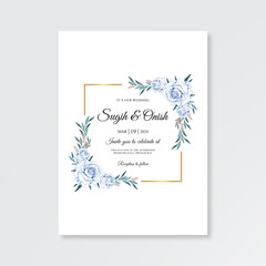Minimalist wedding card template with hand drawn floral watercolor