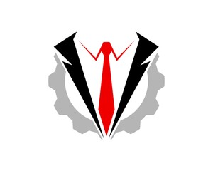 Mechanical gear with black tuxedo and red tie