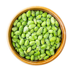 frozen Edamame soybeans in round bowl cutout