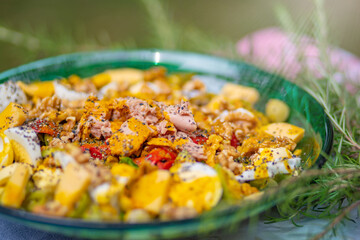 Plate of keto salad on the table