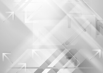 Fototapeta premium Grey smooth stripes abstract tech background with arrows. Geometric vector design