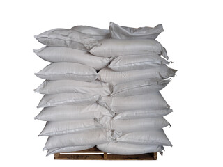 Chemical fertilizer The product stock is packed in sacks, stacked in the warehouse, waiting for...