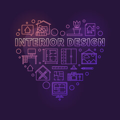 Interior Design vector colorful heart shaped line illustration