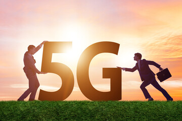 5G communication network concept with silhouettes