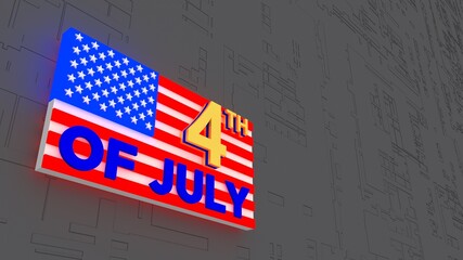 3D USA Flag with 4th of July on abstract background, Independence day of United States.