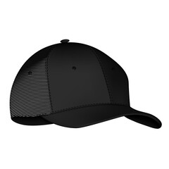 Vector baseball cap front and side view. Mockup isolated on transparent background. Uniform cap with front, back and right side view. Isolated vector illustrations set on white background.