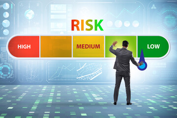 Businessman in risk metering and management concept