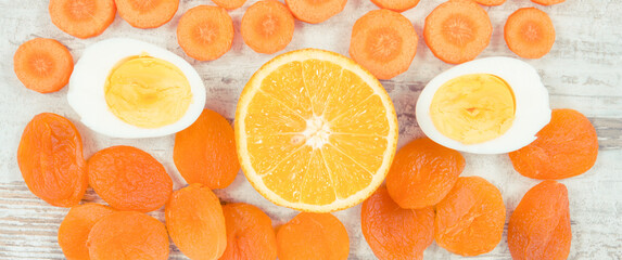 Fresh healthy food containing vitamin A, natural minerals and dietary fiber, nutritious eating concept