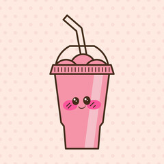 Vector slush drink isolated icon. Cartoon ice cup (Frozen Drink). Emoji clipart drawing of tropical smoothie shake.