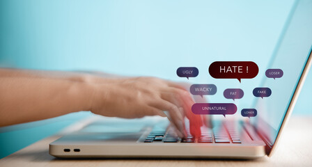Cyber Bullying and Racist via Internet Concept. World Social Issue. Motion Blurred image of Person...