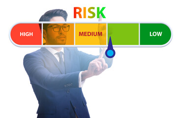 Businessman in risk metering and management concept