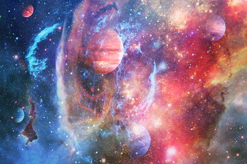planets, stars and galaxies in outer space showing the beauty of space exploration. Elements...