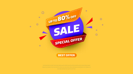 Sale banner template design with geometric background , Big sale special offer up to 80% off. Super Sale, end of season special offer banner. vector illustration.