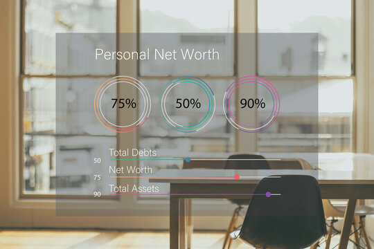 Example Of Personal Net Worth Chart On Work Space Background. Financial Management Concept