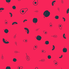 Set Spinach, Avocado fruit, Melon and Plum on seamless pattern. Vector