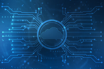 2d illustration of Cloud computing, Digital Cloud computing Concept background. Cyber technology, internet data storage, database and mobile server concept