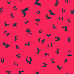 Set Fire flame, boots, truck and Firefighter on seamless pattern. Vector