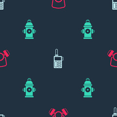 Set Gas mask, Walkie talkie and Fire hydrant on seamless pattern. Vector