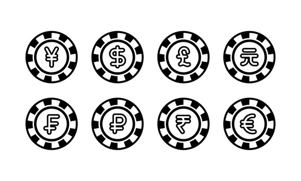 Casino Chips World Currency Symbol Mark