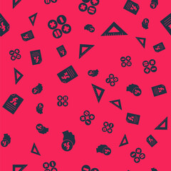 Set Function mathematical symbol, Calculator, and Triangular ruler on seamless pattern. Vector