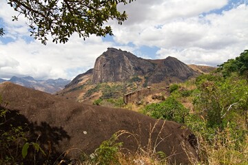 The Chameleon Rock Massif, 1.540 meters high, in the Tsaranovo Valley. Andringitra National Park. Madagascar. Africa.