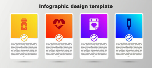 Set Medicine bottle and pills, Heart rate, Doctor appointment and Digital thermometer. Business infographic template. Vector