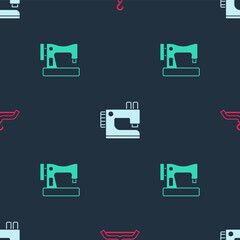 Set Hanger wardrobe, Sewing machine and on seamless pattern. Vector