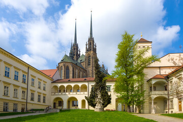 Fototapeta na wymiar In the Bishop courtyard on a sunny April afternoon. Brno, Czech Republic