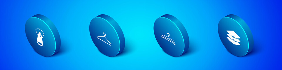 Set Isometric Zipper, Hanger wardrobe, Layers clothing textile and icon. Vector