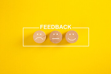 happy, sad and neutral faces over yellow background
