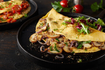 Delicious vegetarian omelette on plate