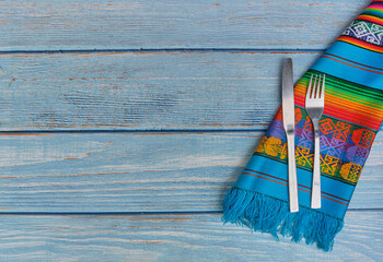 Peruvian food tablecloth, table served to eat, traditional food concept, selective focus. - obrazy, fototapety, plakaty