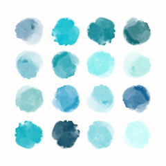 Set of colorful watercolor hand painted round shapes, stains, circles, blobs isolated on white. Illustration for artistic design