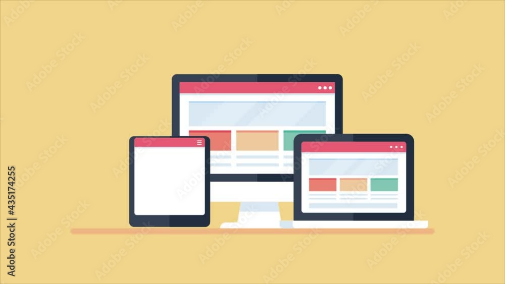 Poster responsive web design - website appearing on different devices - desktop, laptop, tablet and mobile.