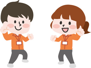 二頭身_ジャンパーを着た男女スタッフ