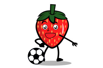 Strawberry Cartoon mascot or character plays soccer and becomes the mascot for his soccer team