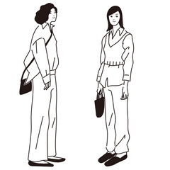 ファッショナブルな若い女性のベクター線画