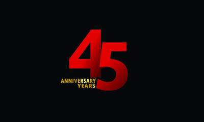 45 year anniversary red color, minimalist logo years, jubilee, greeting card. invitation on Grey background - Vector