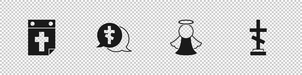 Obraz premium Set Calendar death, Grave with cross, Angel and icon. Vector