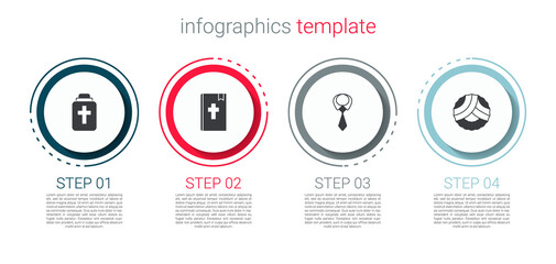 Set Funeral urn, Holy bible book, Tie and Memorial wreath. Business infographic template. Vector