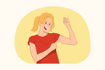 Young strong sporty woman showing biceps concept