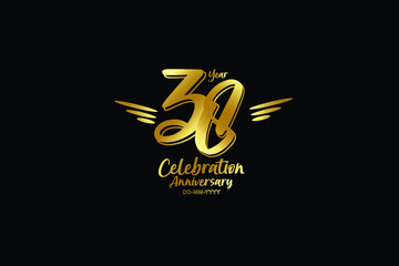 38 year anniversary gold colors on black background  with triple small stripes on left and right- vector 
